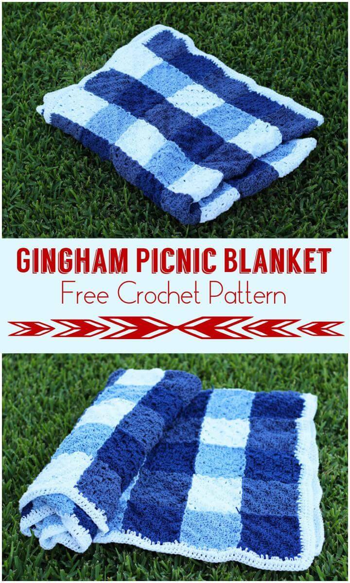 Gingham Picnic Blanket Free Crochet Pattern